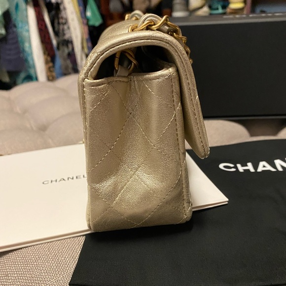 Chanel Gold Rectangle Mini Flap Gold hardware Metallic - Picture 2 of 7